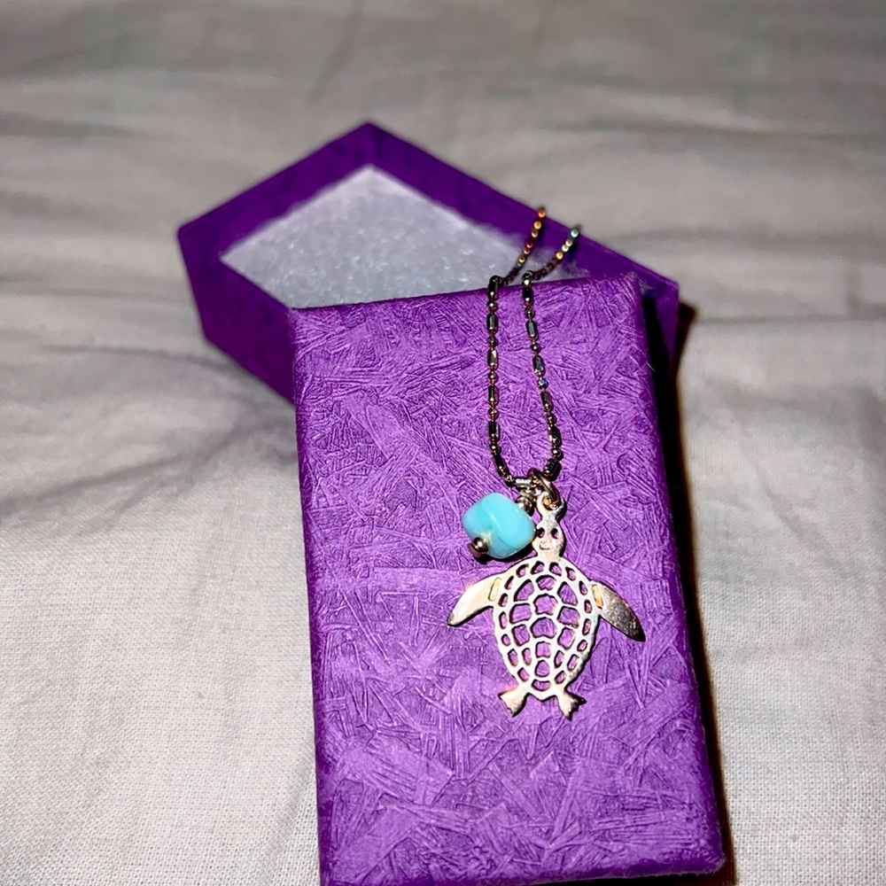 Delicate Silver and Turquoise Sea Turtle Necklace